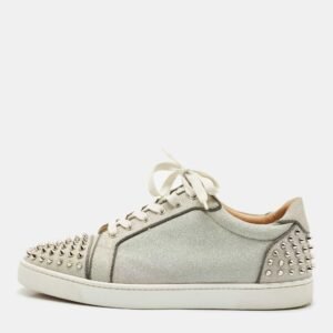 Christian Louboutin Silver Glitter Louis Junior Lace Up Sneakers Size 44.5