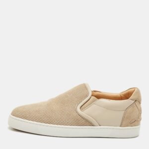 Christian Louboutin Beige Leather and Suede Louis Junior Slip On Sneakers Size 42.5