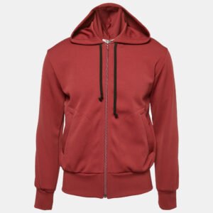 Comme des Garcons PLAY Dark Red Jersey Zip-Up Invader Hooded Sweatshirt S
