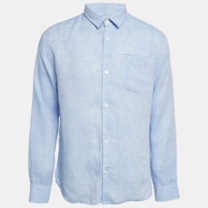 Derek Rose Blue Linen Long Sleeve Shirt M