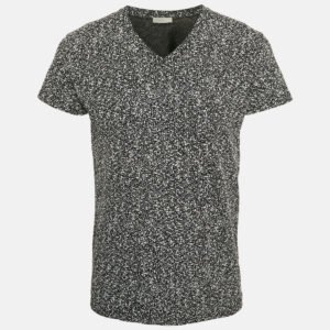 Dior Homme Black Textured Abstract Print Jersey V-Neck T-Shirt XS