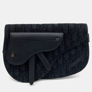 Dior Black Fabric Oblique Saddle Pouch Bag