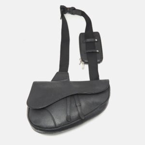 Dior Black Leather Maxi Saddle Bag