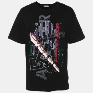 Dior Homme Black Printed & Embroidered Cotton Knit T-Shirt L
