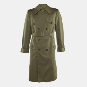 Christian Dior Vintage Khaki Green Cotton Blend Long Coat S