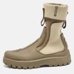 Dior Khaki Neoprene and Rubber Garden Ankle Boots Size 41.5
