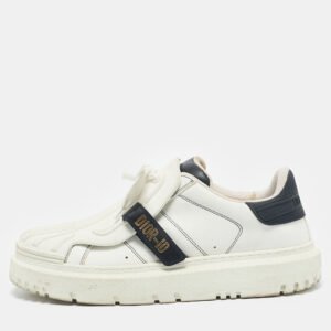 Dior White/Navy Blue Leather and Rubber Dior ID Lace Up Sneakers Size 40