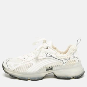 Dior White Leather and Mesh Vibe Lace Up Sneakers Size 42