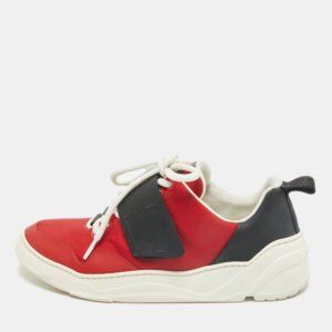 Dior Red/Black Canvas and Leather Low Top Sneakers Size 39