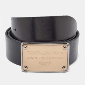 Dolce & Gabbana Black Leather Logo Plaque Belt 95CM