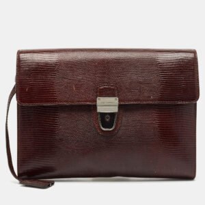 Dolce & Gabbana Burgundy Lizard Embossed Leather Wristlet Lock Pouch