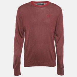Dolce & Gabbana Burgundy Silk Knit Crew Neck Sweatshirt XL