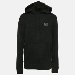 Dolce & Gabbana Black Logo Plaque Wool Knit Hooded Sweater XL