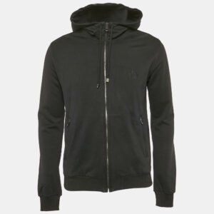 Dolce & Gabbana Black Cotton Knit Hooded Zip-Up Jacket M