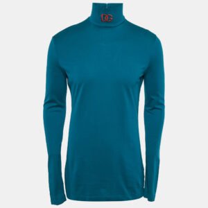 Dolce & Gabbana Blue Cotton Slim Fit High Neck Pullover XXL