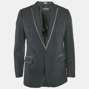 Dolce & Gabbana Black Stripe Cotton Single Breasted Blazer M