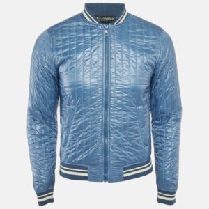 Dolce & Gabbana Blue Quilted Nylon Zip Front Bomber Jacket S