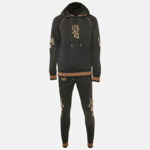 Dolce & Gabbana Black Leopard Embroidery Cotton Knit Hoodie and Pants Set S