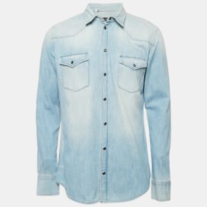 Dolce & Gabbana Blue Faded Denim Sicilia Shirt XL