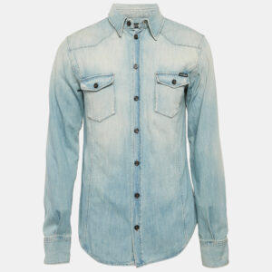 dolce & gabbana blue faded denim slim fit shirt xl