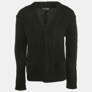 luxury-men-dolcegabbana-used-clothes-p1147460-005 Dolce & Gabbana Black Cable Knit Cardigan L