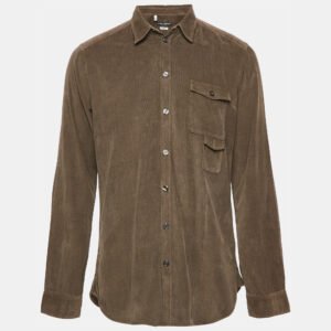Dolce & Gabbana Brown Corduroy Gold Shirt XL