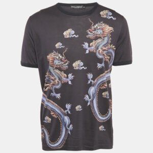 Dolce & Gabbana Blue Dragon Print Jersey Crewneck T-Shirt XXL