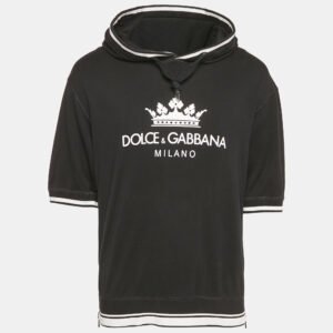 luxury-men-dolcegabbana-used-clothes-p1150148-004 Dolce & Gabbana Black Logo Print Cotton Short Sleeve Hoodie S