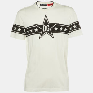 dolce & gabbana white dg stars king print cotton crew neck t-shirt l