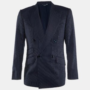 dolce & gabbana navy blue striped wool & silk blazer m
