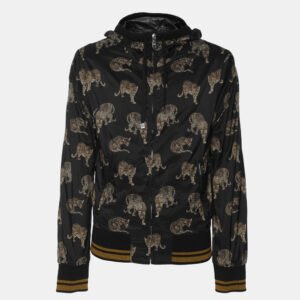 Dolce & Gabbana Black Leopard Print Nylon Zip-UP Hoodie XS