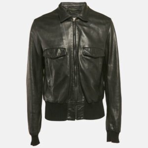 luxury-men-dolcegabbana-used-clothes-p1169255-001 Dolce & Gabbana Black Rib Kit Trim Leather Zip-Up Jacket XL