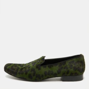 Dolce & Gabbana Green Animal Print Calf Hair Smoking Slippers Size 41