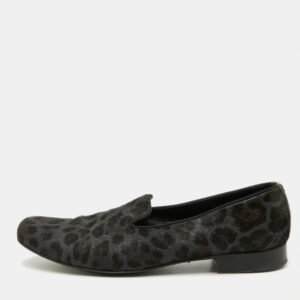 Dolce & Gabbana Grey Animal Print Calf Hair Smoking Slippers Size 41