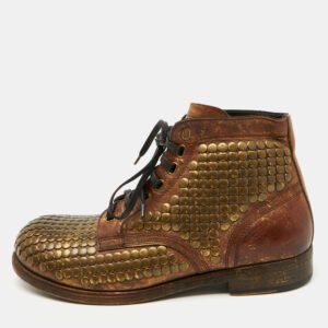 Dolce & Gabbana Brown Leather Runway Studs Cortina Ankle Boots Size&nbsp;43