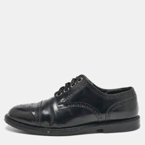 Dolce & Gabbana Black Brogue Leather Michelangelo Lace Up Derby Size 42.5