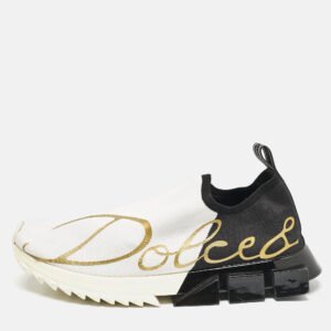 Dolce & Gabbana Black/White Knit Fabric Sorrento Slip On Sneakers Size 44