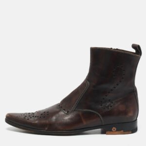 Dolce & Gabbana Brown Brogue Leather Zip Ankle Length Boots Size 41
