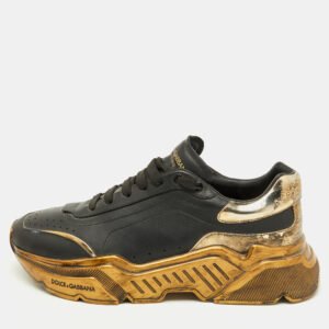 Dolce & Gabbana Black/Gold Leather Daymaster Low Top Sneakers Size 41