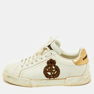 Dolce & Gabbana White Leather Portofino Crown Patch Low Top Sneakers Size 41