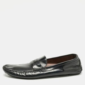 Dolce & Gabbana Black Leather Slip On Penny Loafers Size 45