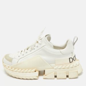 Dolce & Gabbana White Leather and Suede Super King Sneakers Size 41
