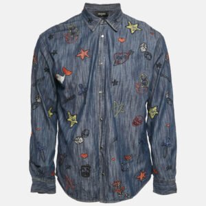 Dsquared2 Blue Embroidered Chambray Long Sleeve Shirt XL