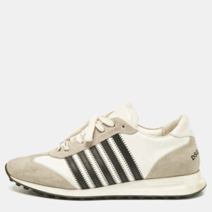 Dsquared2 Grey/Black Leather and Suede Lace Up Sneakers Size 46