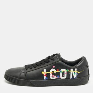 Dsquared2 Black Leather Cassetta Low Top Sneakers Size 41