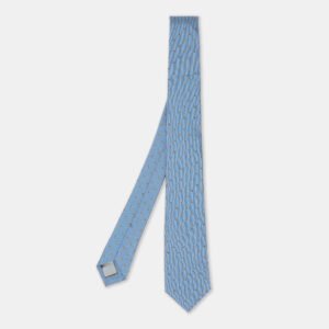 Dunhill Blue Micro Diamond Motif Embroidered Silk Tie