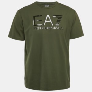 emporio armani dark green logo print cotton crew neck t-shirt m