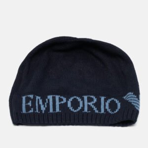Emporio Armani Navy Blue Logo Knit Beanie