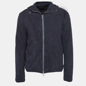 Emporio Armani Navy Blue Perforate Suede Hooded Jacket L