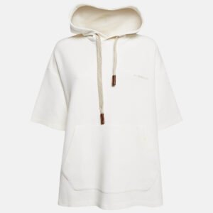 Emporio Armani White Logo Print Neoprene Short Sleeve Hoodie L